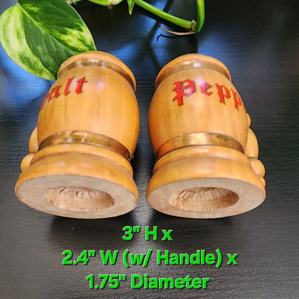 Vintage Beer Stein Mug Handled Copper Accent MCM Wood Salt and Pepper Shakers
